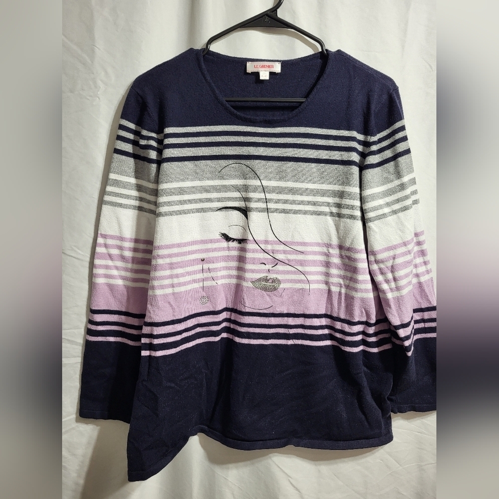 Le Grenier- Navy and Purple Striped Sweater, Size XL
